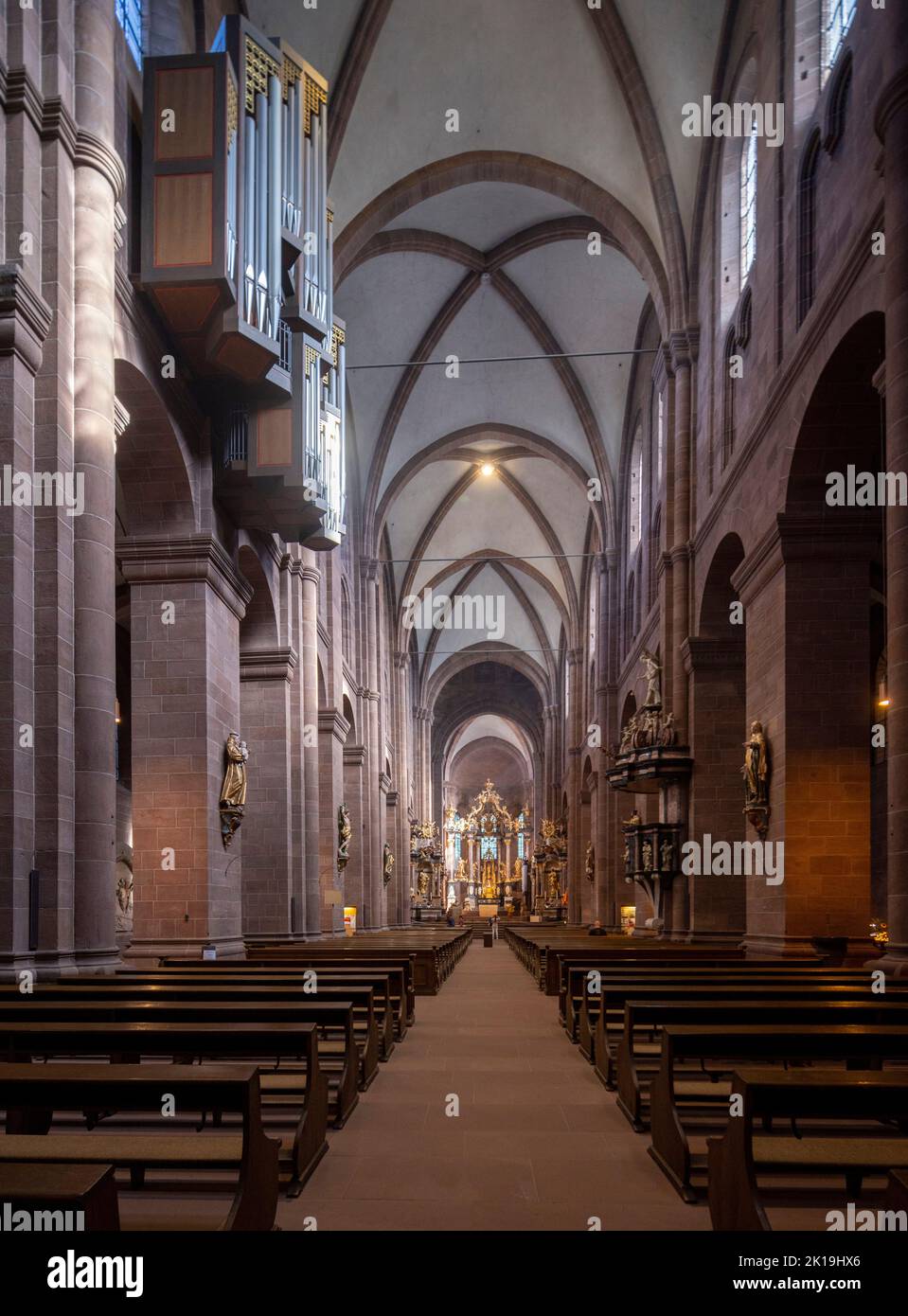 Navata, Cattedrale di San Pietro, Wormser Dom, Worms, Renania-Palatinato, Germania Foto Stock