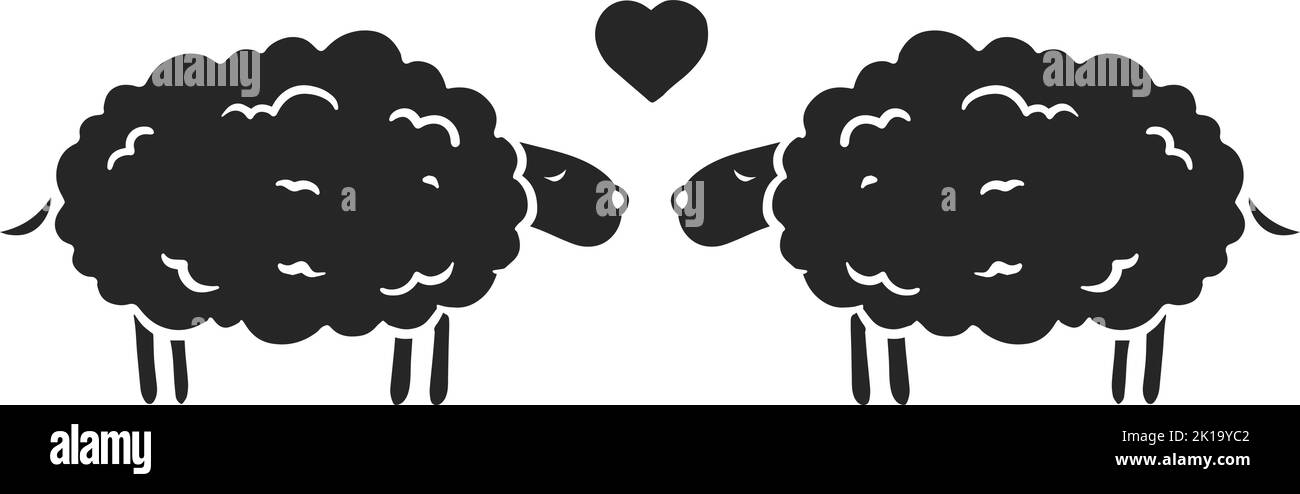 Icona disegnata a mano due pecore e una forma di cuore. Illustrazione vettoriale. Illustrazione Vettoriale