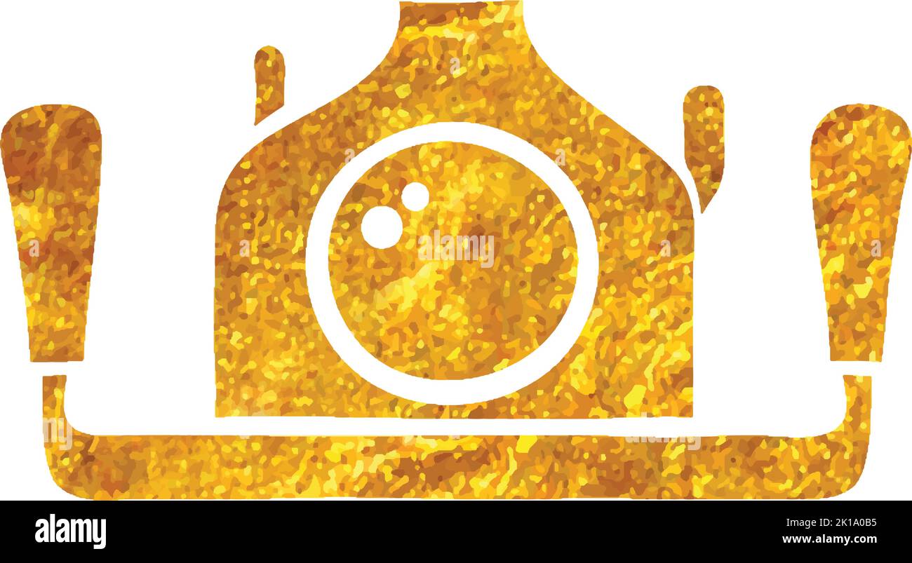 Icona della fotocamera subacquea disegnata a mano in foglio d'oro disegno vettoriale Illustrazione Vettoriale