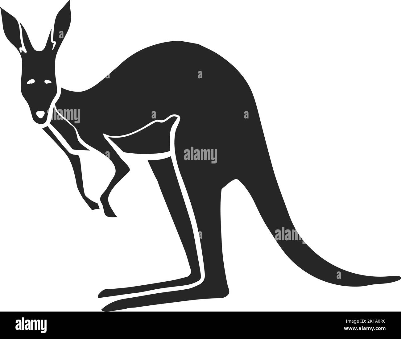 Icona disegnata a mano in piedi canguro. Illustrazione vettoriale. Illustrazione Vettoriale