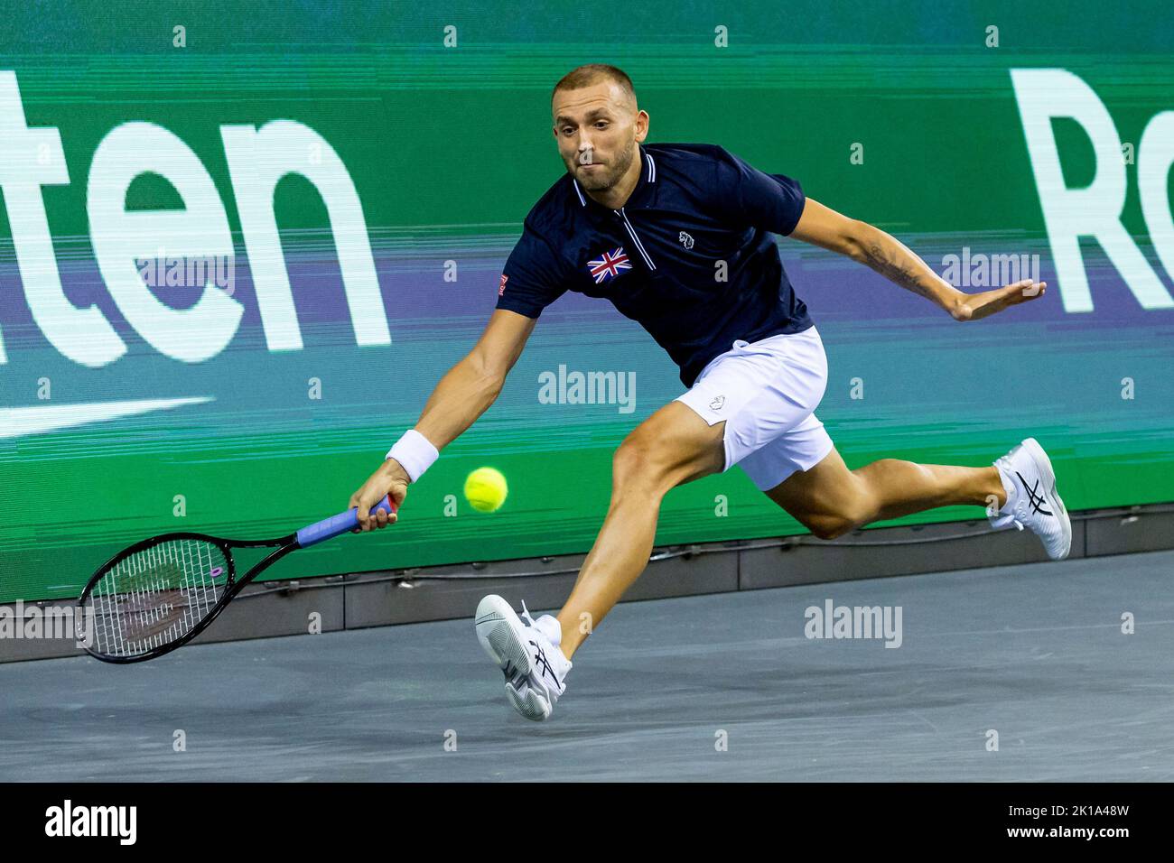 Glasgow, Regno Unito. 16th Set, 2022. GLASGOW, SCOZIA - 16 SETTEMBRE: Daniel Evans di Gran Bretagna durante la Coppa Davis di Rakuten Group Stage 2022 incontro di Glasgow tra Gran Bretagna e Paesi Bassi presso l'Emirates Arena il 16 settembre 2022 a Glasgow, Scozia. (Foto di Alan Rennie/BSR Agency/Getty Images) Credit: BSR Agency/Alamy Live News Foto Stock