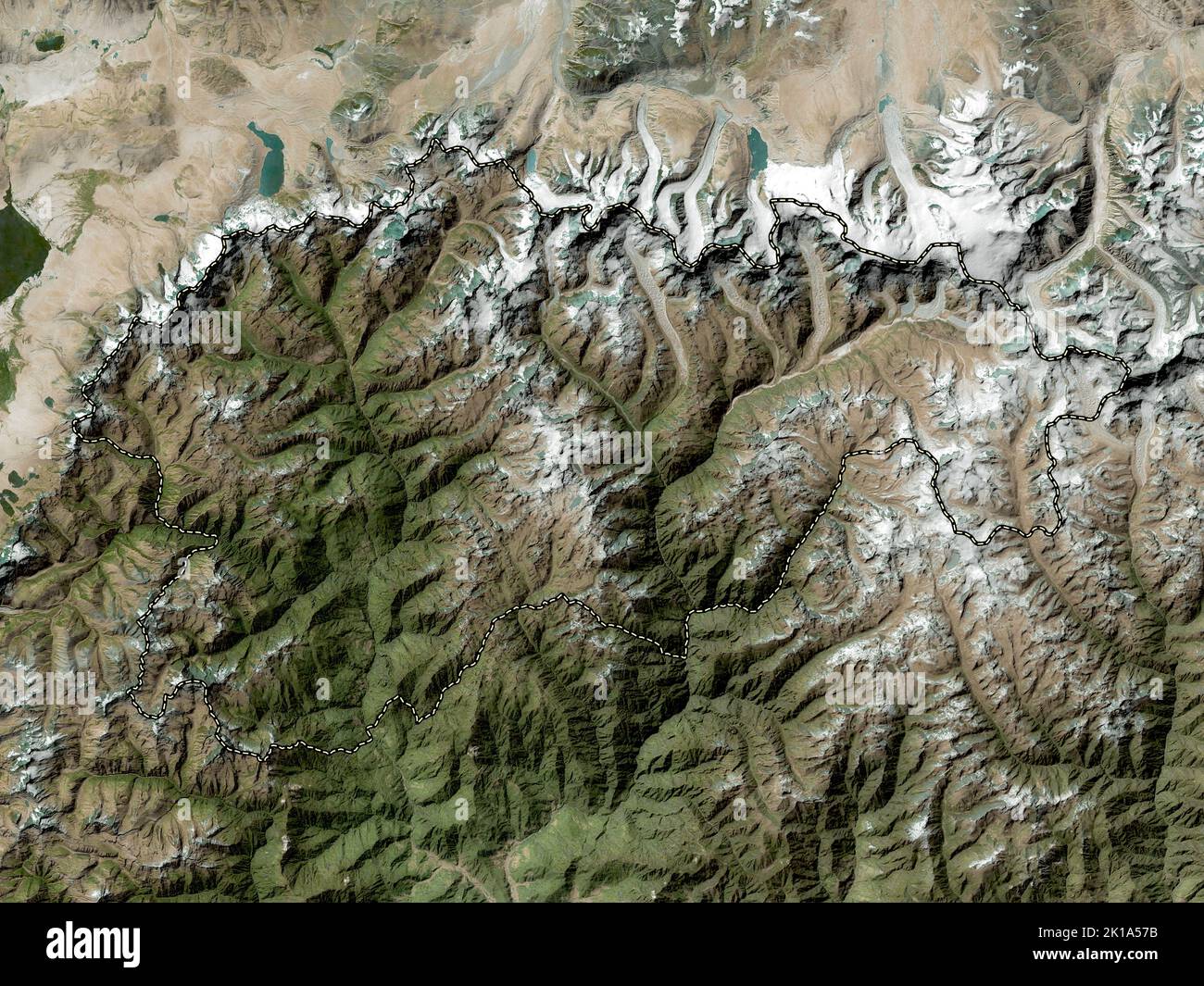Gasa, distretto di Bhutan. Mappa satellitare ad alta risoluzione Foto Stock