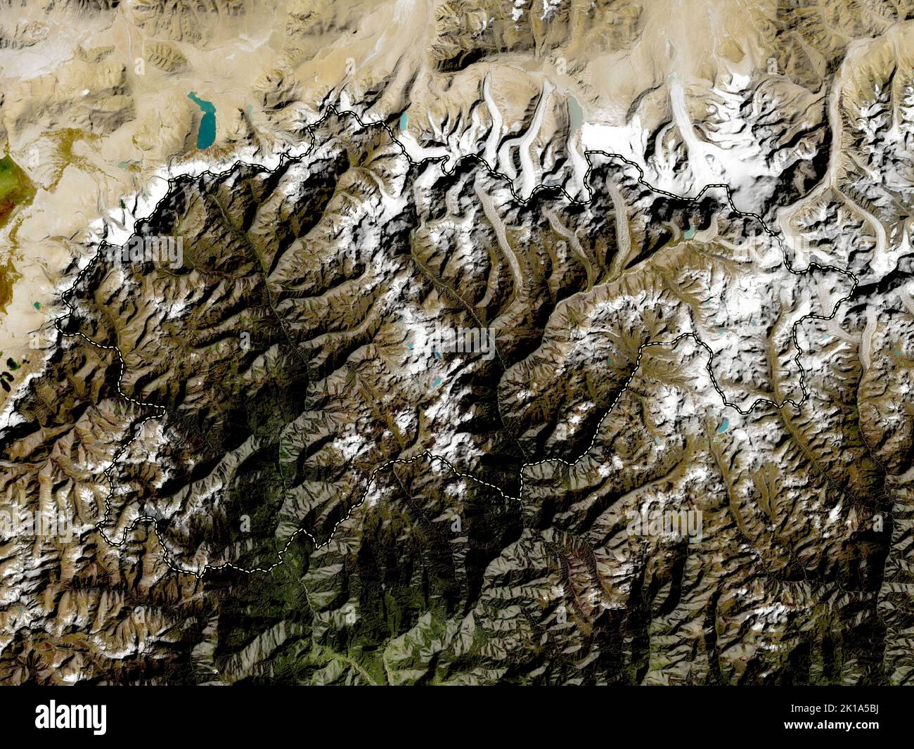Gasa, distretto di Bhutan. Mappa satellitare a bassa risoluzione Foto Stock
