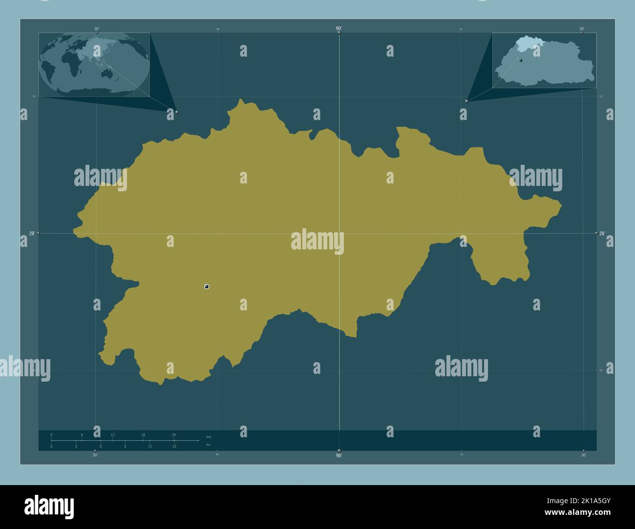 Gasa, distretto di Bhutan. Forma a tinta unita. Mappe delle posizioni ausiliarie degli angoli Foto Stock