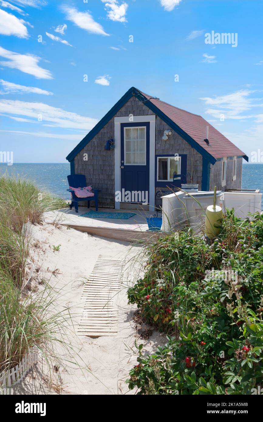 Cottage at Cold Storage Beach a Truro, Barnstable County, Cape Cod, Massachusetts, Stati Uniti. Foto Stock