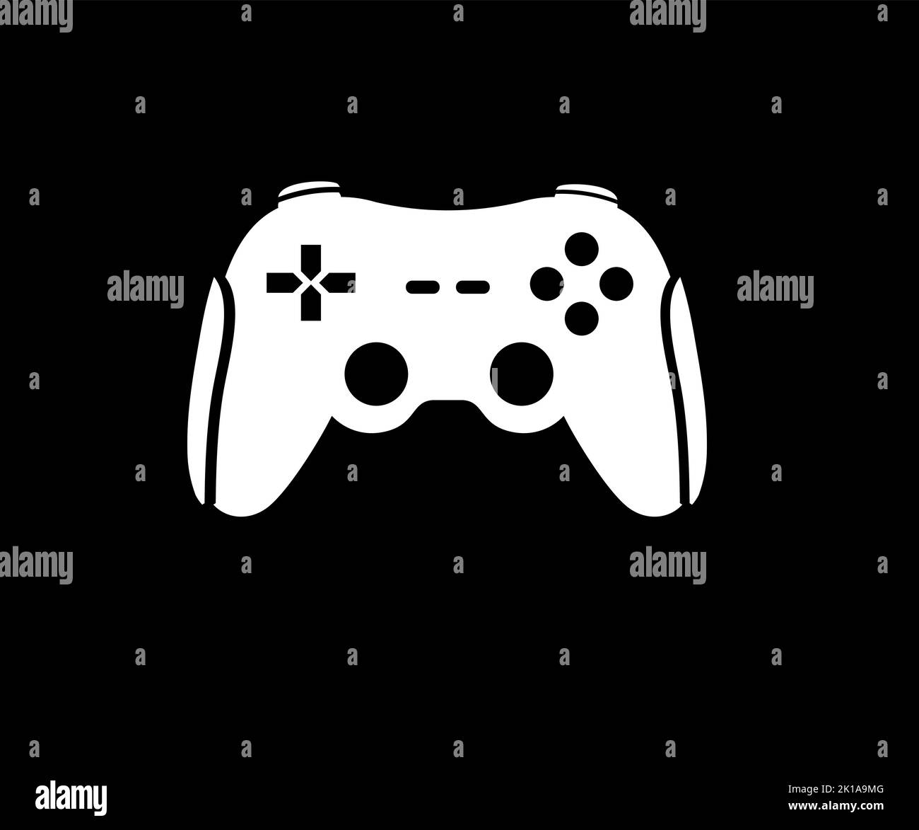 Joystick bianco e nero isolato su sfondo bianco logo design. Gamepad per giocare, design vettoriale controller di intrattenimento e illustrazione. Illustrazione Vettoriale