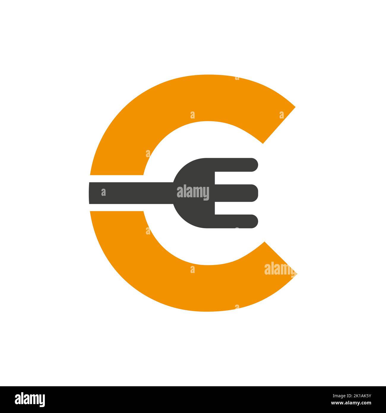 Logo del ristorante lettera C combinato con modello vettoriale icona forcella Illustrazione Vettoriale