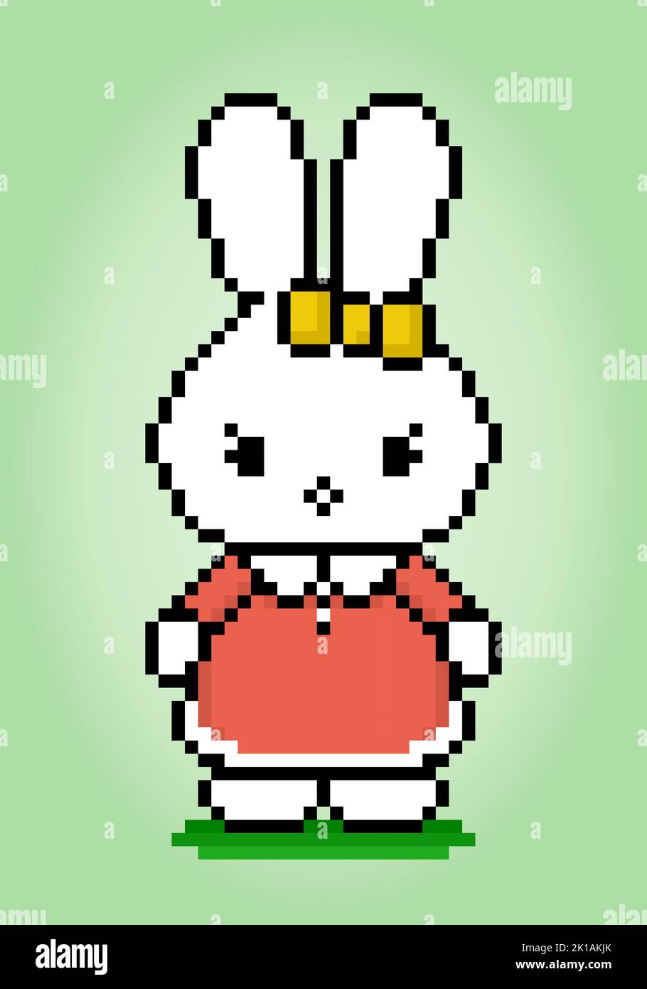 Pixel 8 bit Rabbit carattere in piedi. Le risorse di gioco degli animali nell'illustrazione vettoriale. Illustrazione Vettoriale