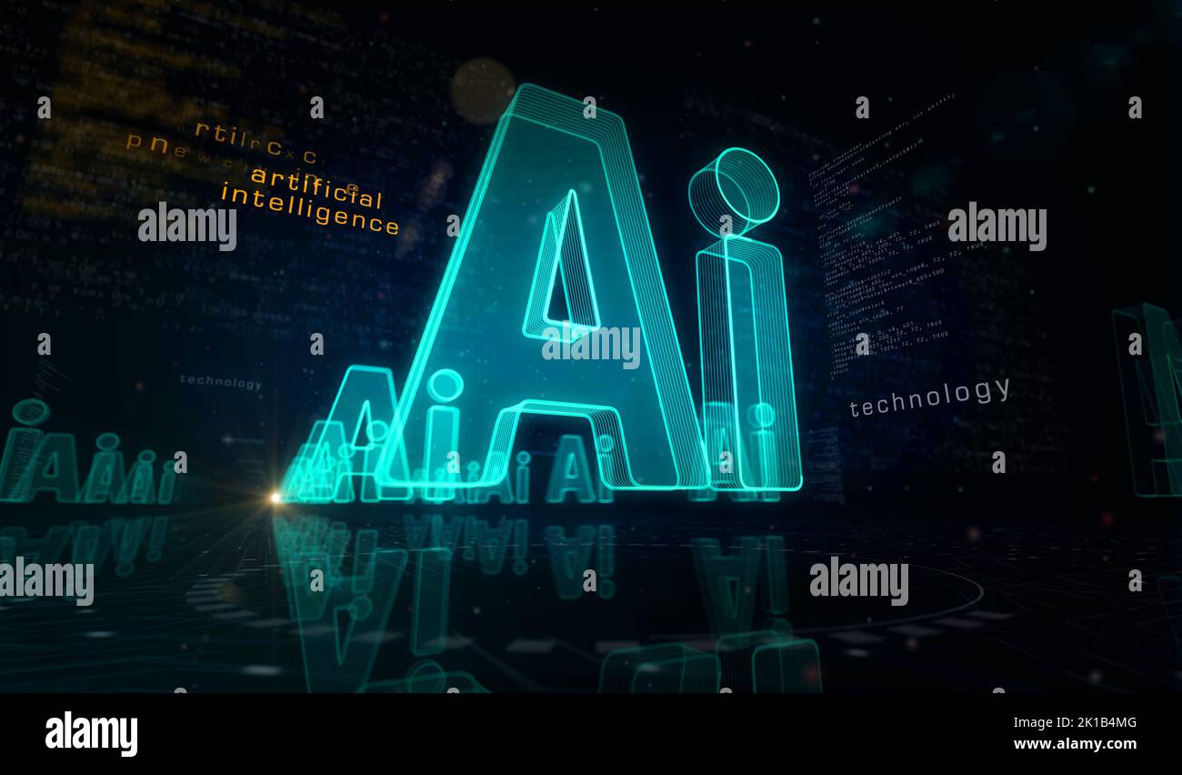 Intelligenza artificiale tecnologia ai e concetto digitale simbolo di deep learning. Network, cyber Technology e computer background abstract 3D Illustra Foto Stock
