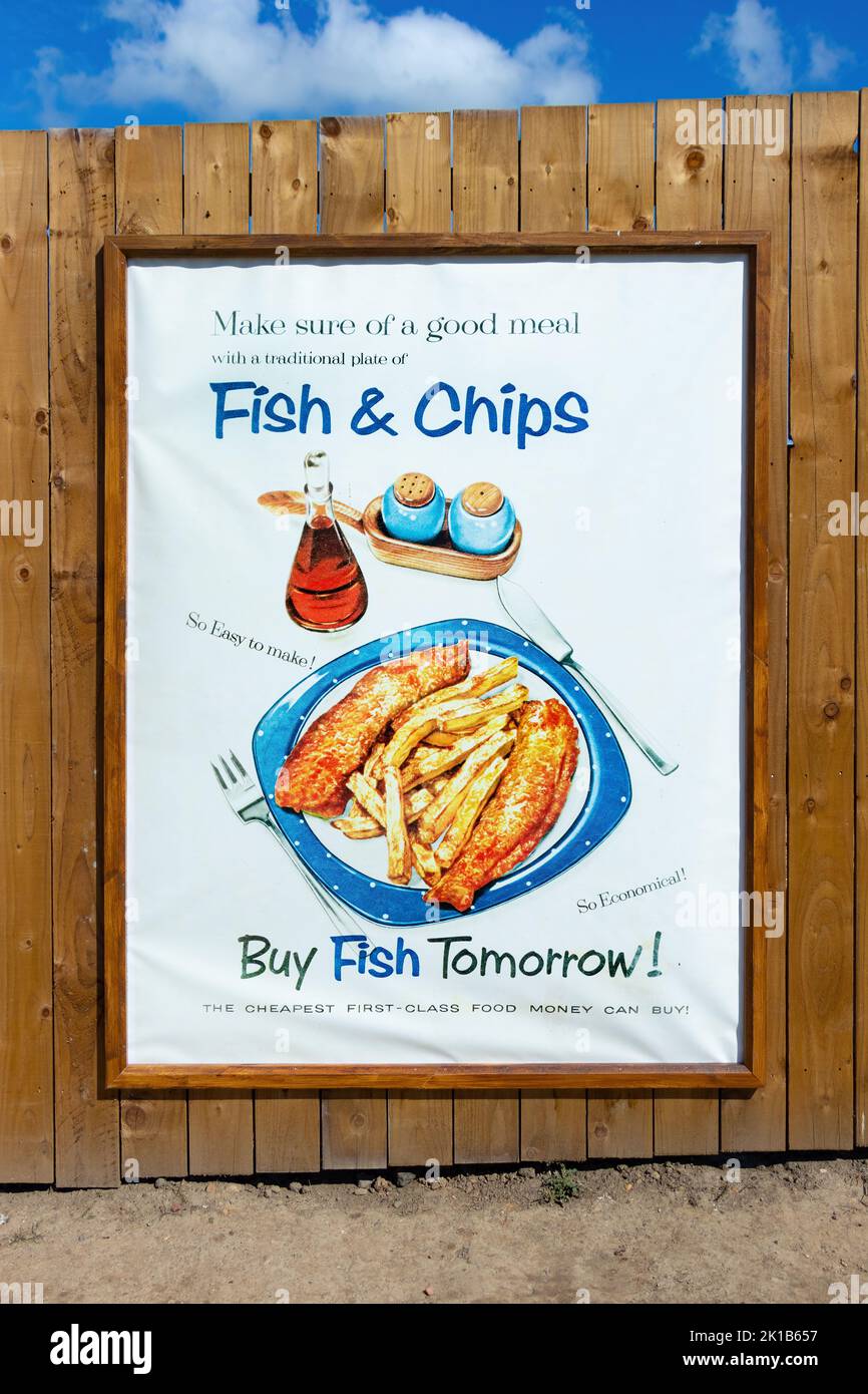 poster pubblicitario vintage Fish and chips presso il museo all'aperto Beamish County durham Foto Stock