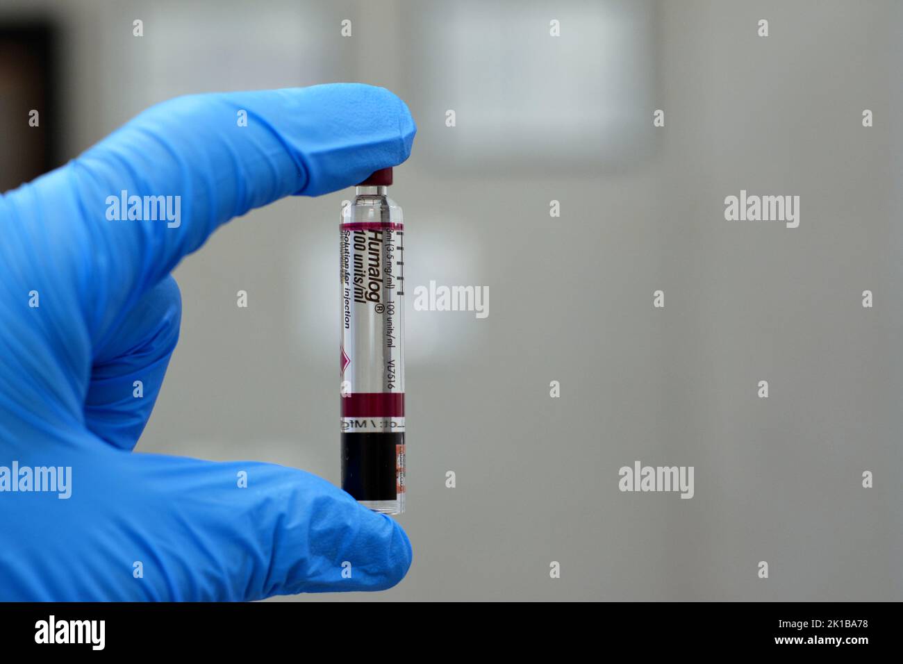 Cairo, Egitto, settembre 14 2022: Humalog 100 unità ml soluzione iniettabile in cartuccia insulina lispro usata per trattare il diabete mellito i pazienti assumono Foto Stock Cairo, Egitto, settembre 14 2022: Humalog 100 unità ml soluzione iniettabile in cartuccia insulina lispro usata per trattare il diabete mellito i pazienti assumono Foto Stock