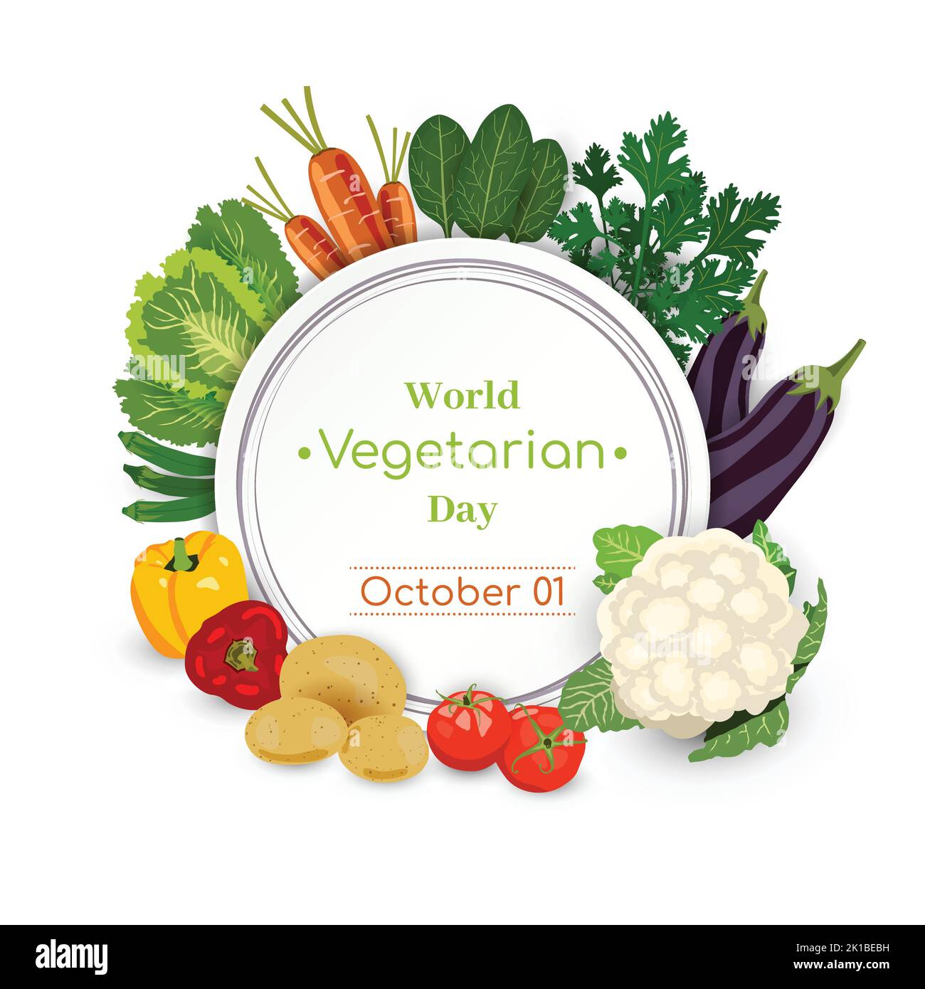 World Vegetarian Day Ottobre 01 Poster Vector Illustration. Biologico e verde Dieta alimentare sfondo design. Prodotto naturale sano Nutrizione Vegan Illustrazione Vettoriale