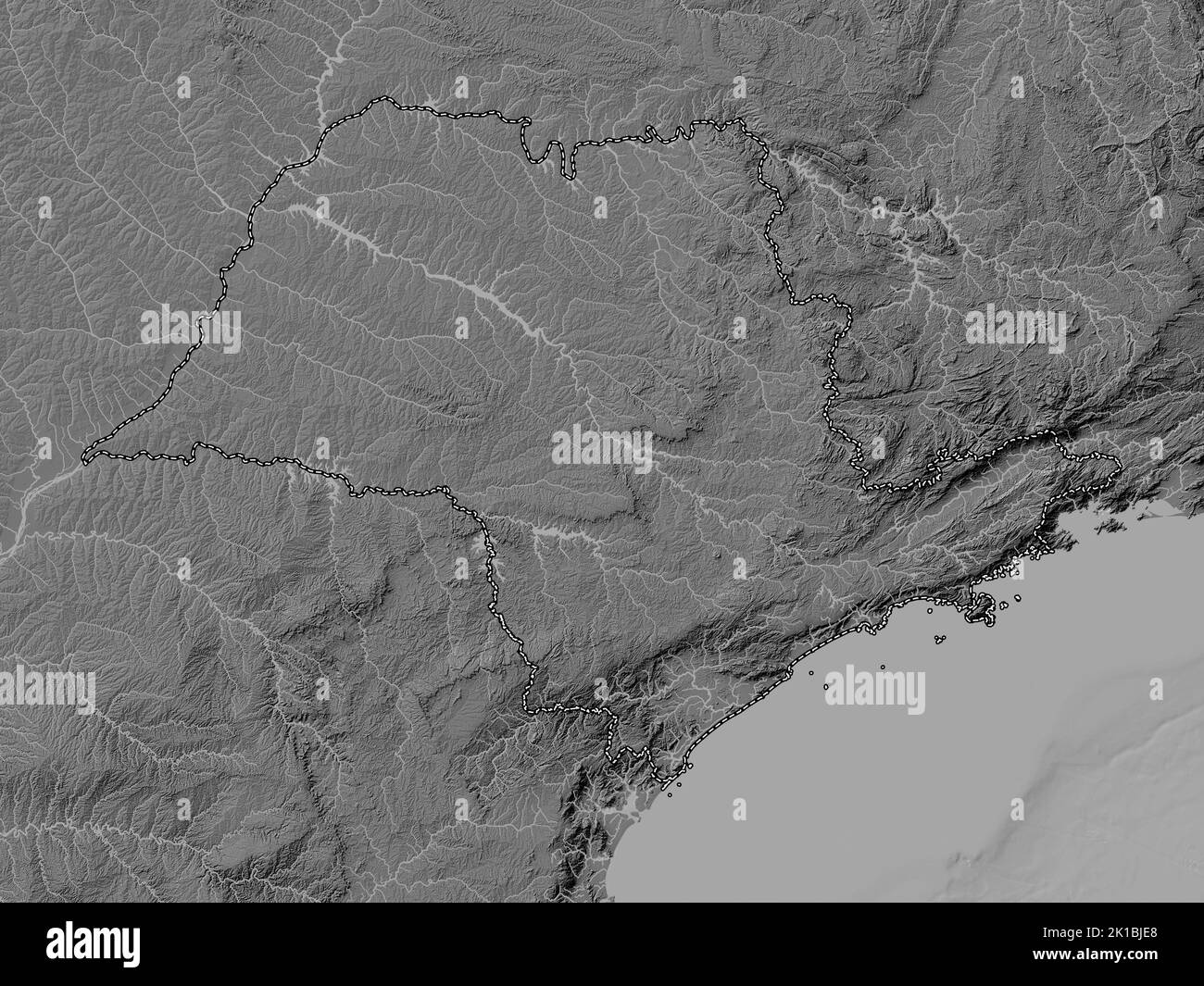 San Paolo, stato del Brasile. Mappa altimetrica bilivello con laghi e fiumi Foto Stock