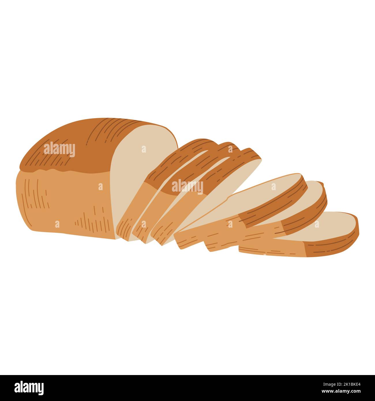 Pane tostato. Pane di grano e segale a fette. Illustrazione vettoriale per panetteria, progettazione di alimenti. Pane cotto a grani interi a fette Illustrazione Vettoriale