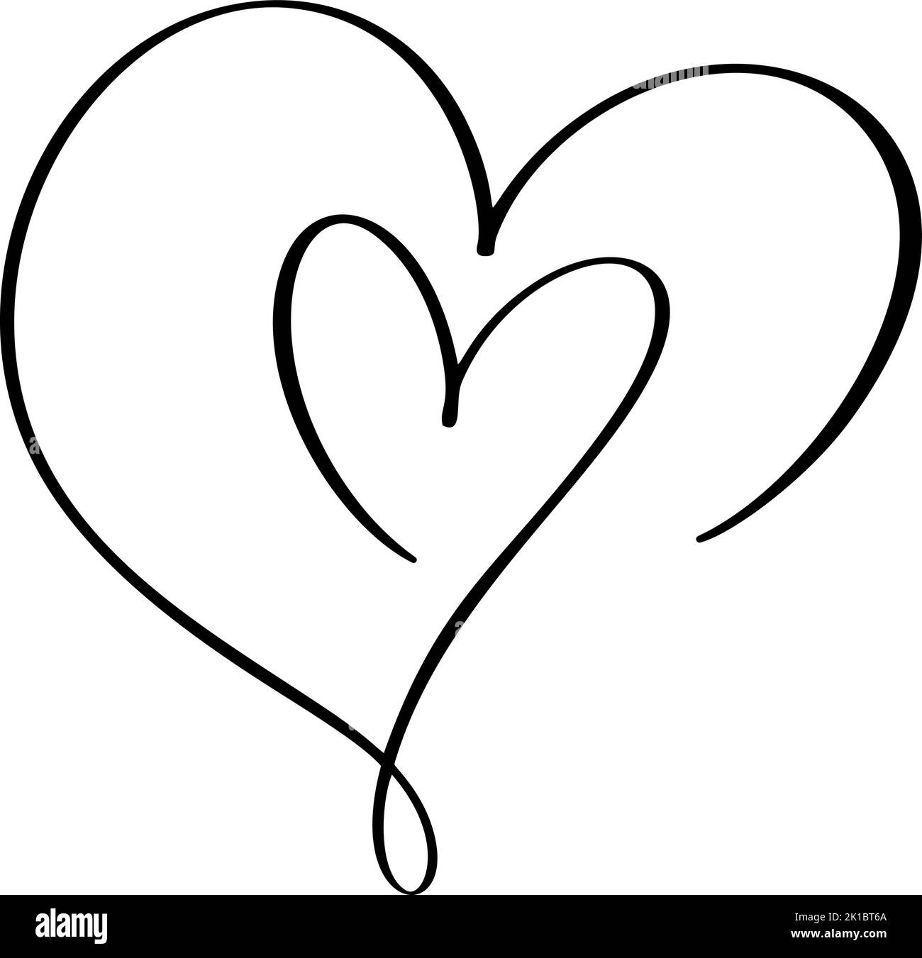 Logo calligrafico Love Two Hearts. Vettore Romantico illustrazione coppie simbolo, passione e matrimonio. Calligraphy Design elemento piatto di San Valentino Illustrazione Vettoriale