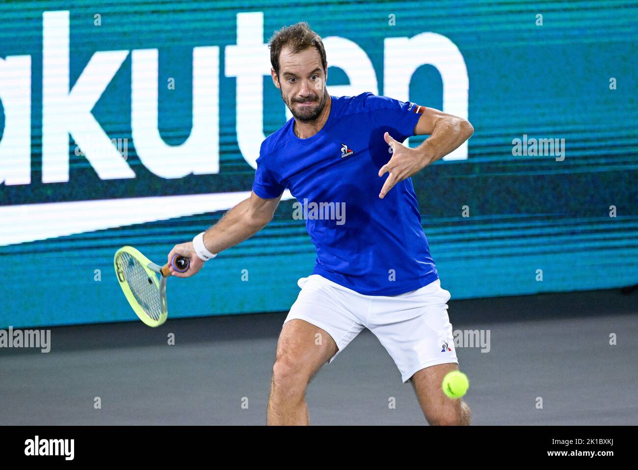 Amburgo, Germania. 17th Set, 2022. Il francese Richard Gasquet ha ritratto in azione durante una partita tra il francese Gasquet e il belga Geerts, la prima partita tra la squadra belga e la Francia, nel Gruppo C della fase di gruppo delle finali della Coppa Davis 2022, sabato 17 settembre 2022, ad Amburgo, Germania. Il Belgio si contenderà dal 13 al 18 settembre contro Australia, Germania e Francia nel Gruppo C. BELGA PHOTO LAURIE DIEFFEMBACQ Credit: Belga News Agency/Alamy Live News Foto Stock