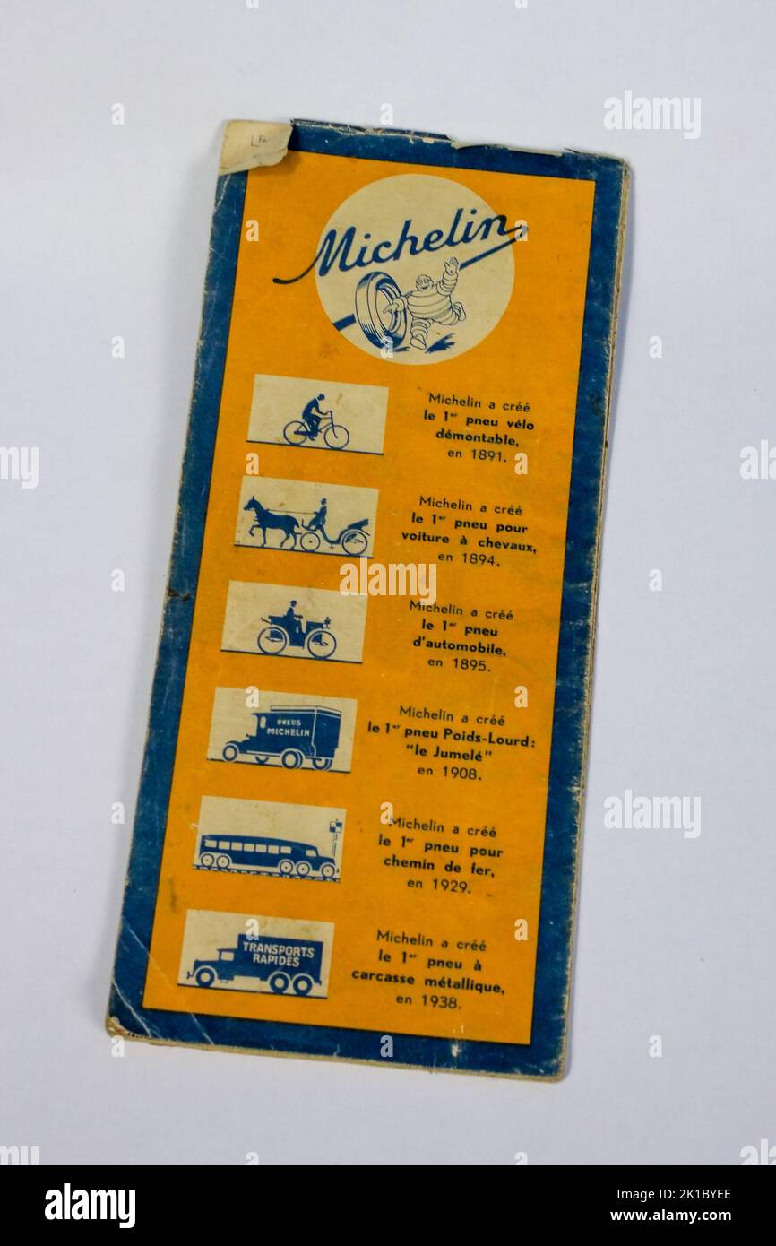 Road map Michelin vintage su sfondo bianco, Francia. Foto Stock