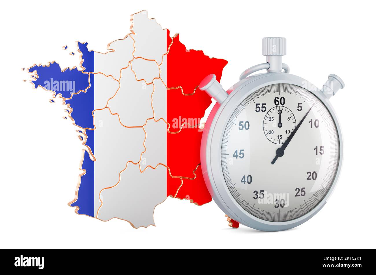 Mappa francese con cronometro, 3D rendering isolato su sfondo bianco Foto Stock
