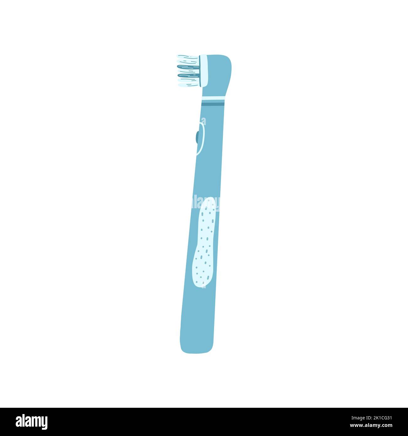 Spazzolino elettrico disegnato a mano per spazzolare i denti in stile cartoon piatto. Illustrazione vettoriale di forniture dentali, concetto di cura dentale, igiene orale Illustrazione Vettoriale