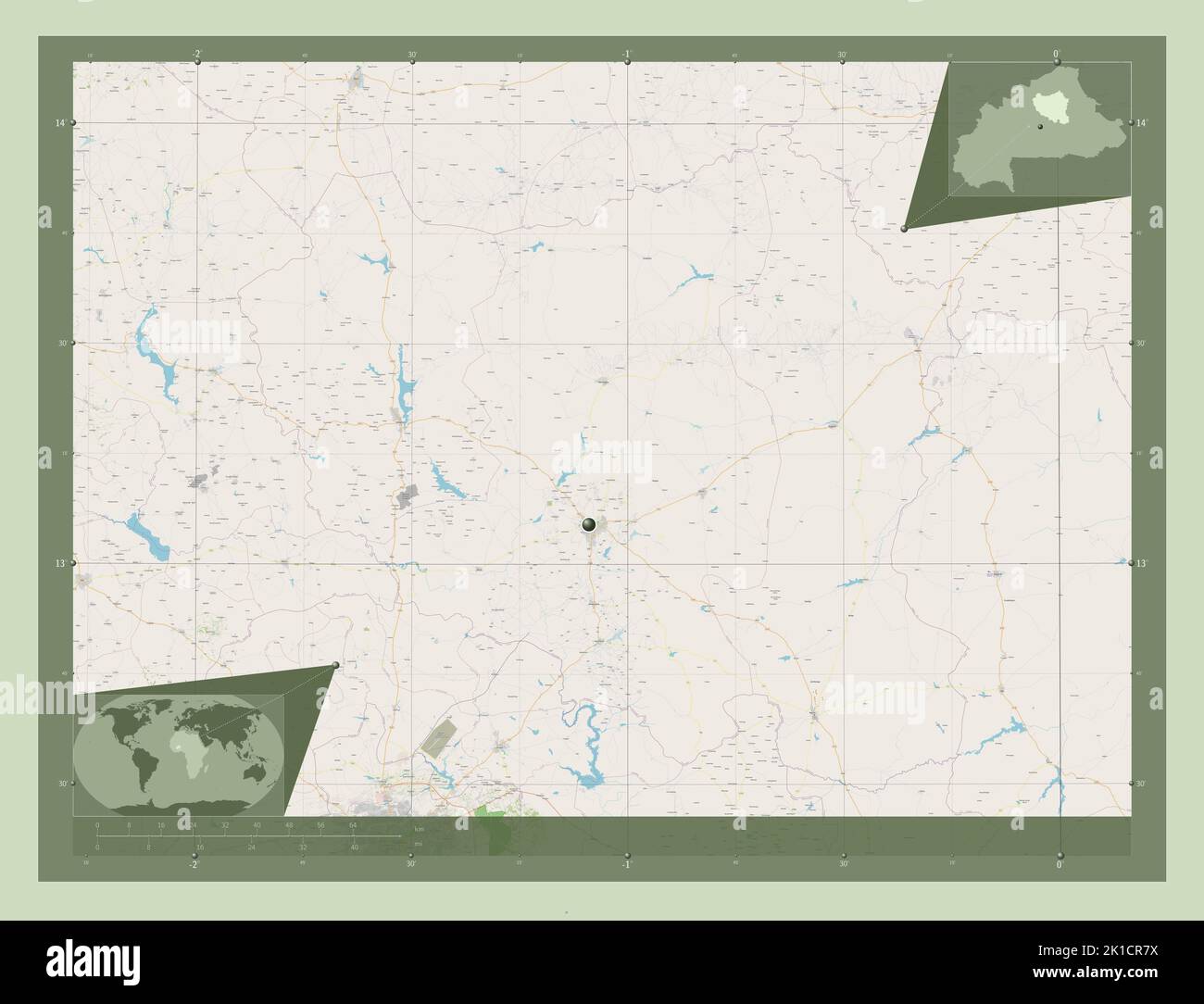 Centre-Nord, regione del Burkina Faso. Aprire la mappa stradale. Mappe delle posizioni ausiliarie degli angoli Foto Stock