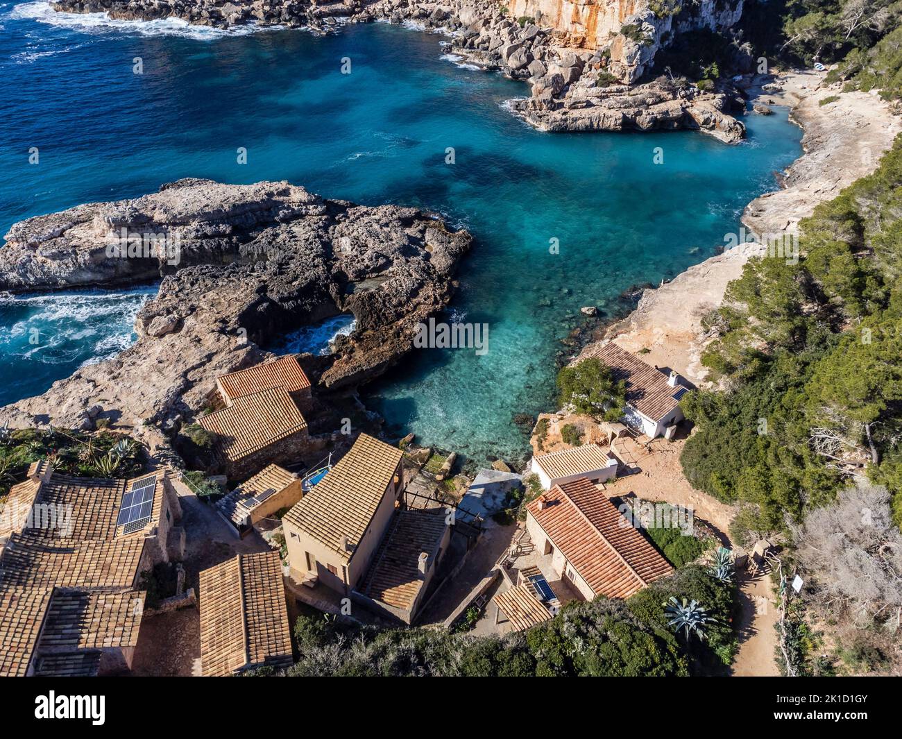 S Almonia Cove, Santanyi, Mallorca, Isole Baleari, Spagna. Foto Stock