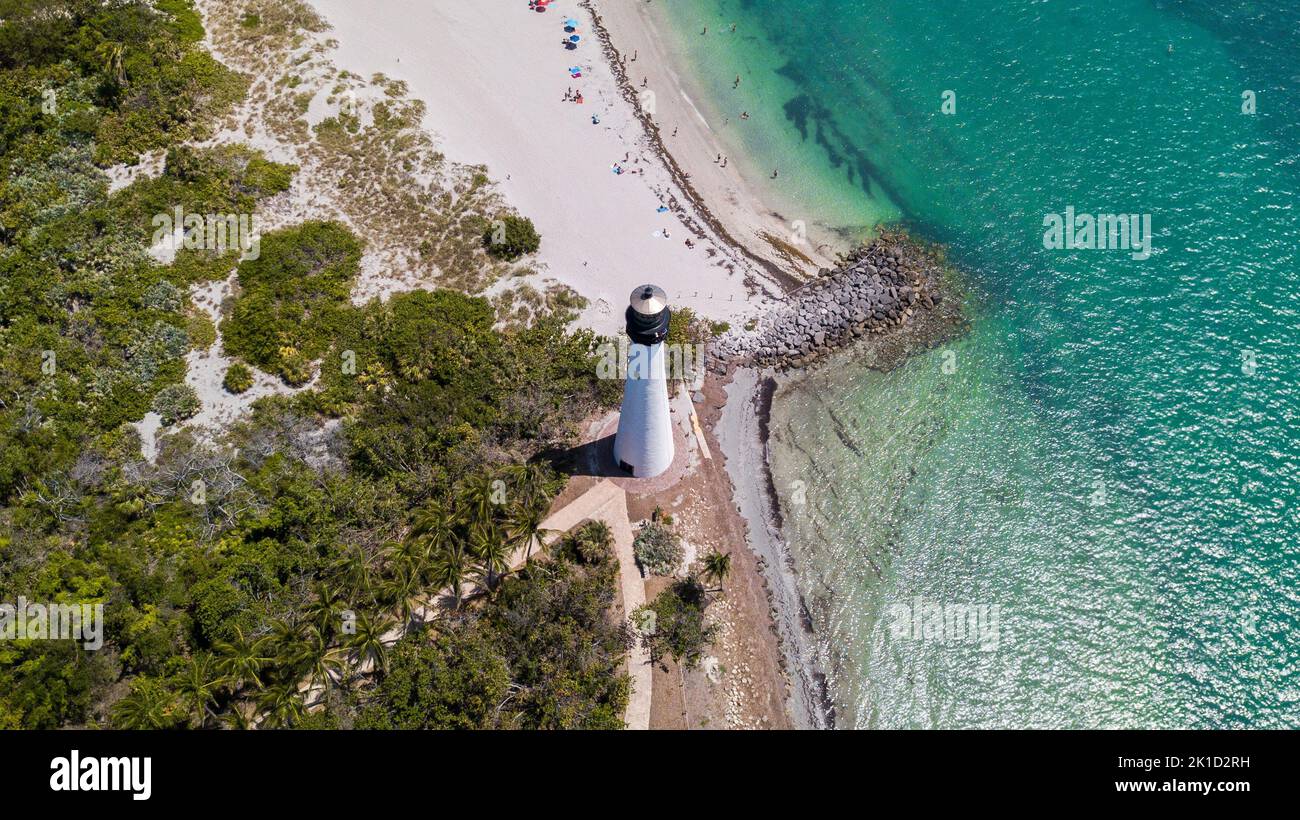 La vista aerea della Cape Florida Light. Key Biscayne, Florida. Foto Stock