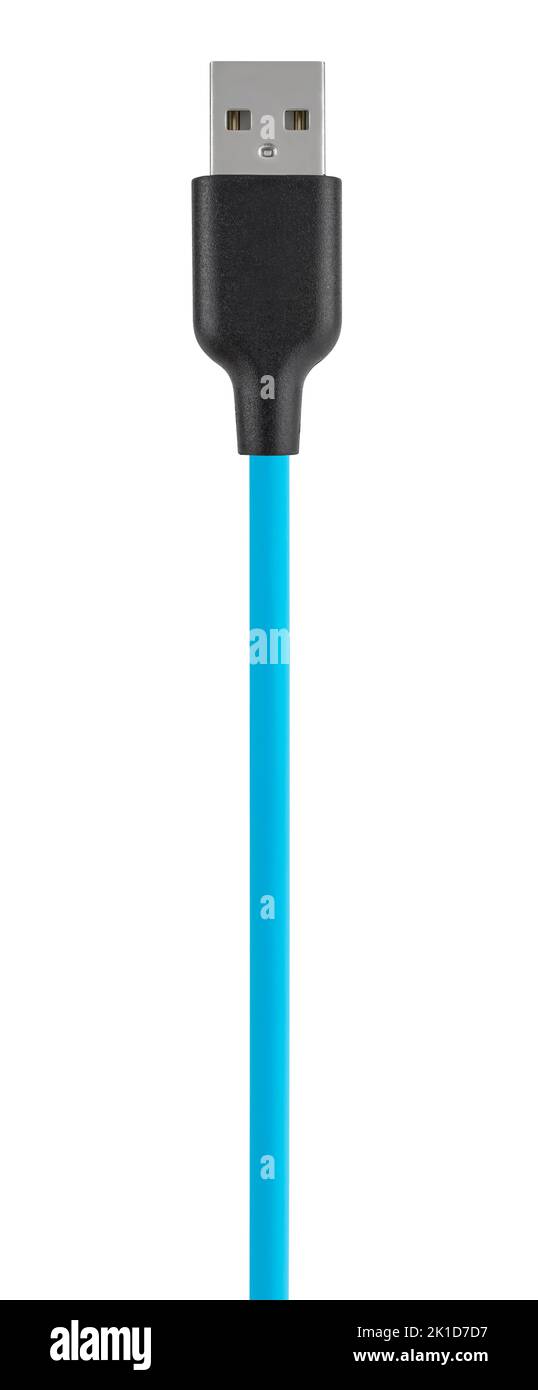 Cavo con connettore USB, isolato su sfondo bianco Foto Stock