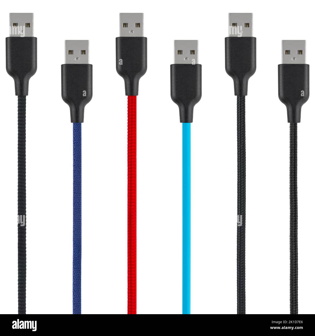 Cavo con connettore USB, isolato su sfondo bianco Foto Stock