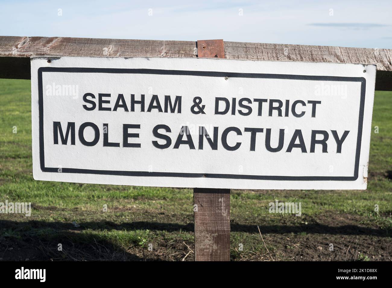 Cartello Seaham and District mole Sanctuary, Co. Durham, Inghilterra, Regno Unito Foto Stock