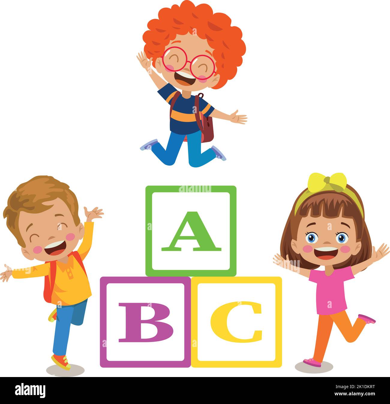 cubi di lettere e simpatici bambini imparando lettere Illustrazione Vettoriale