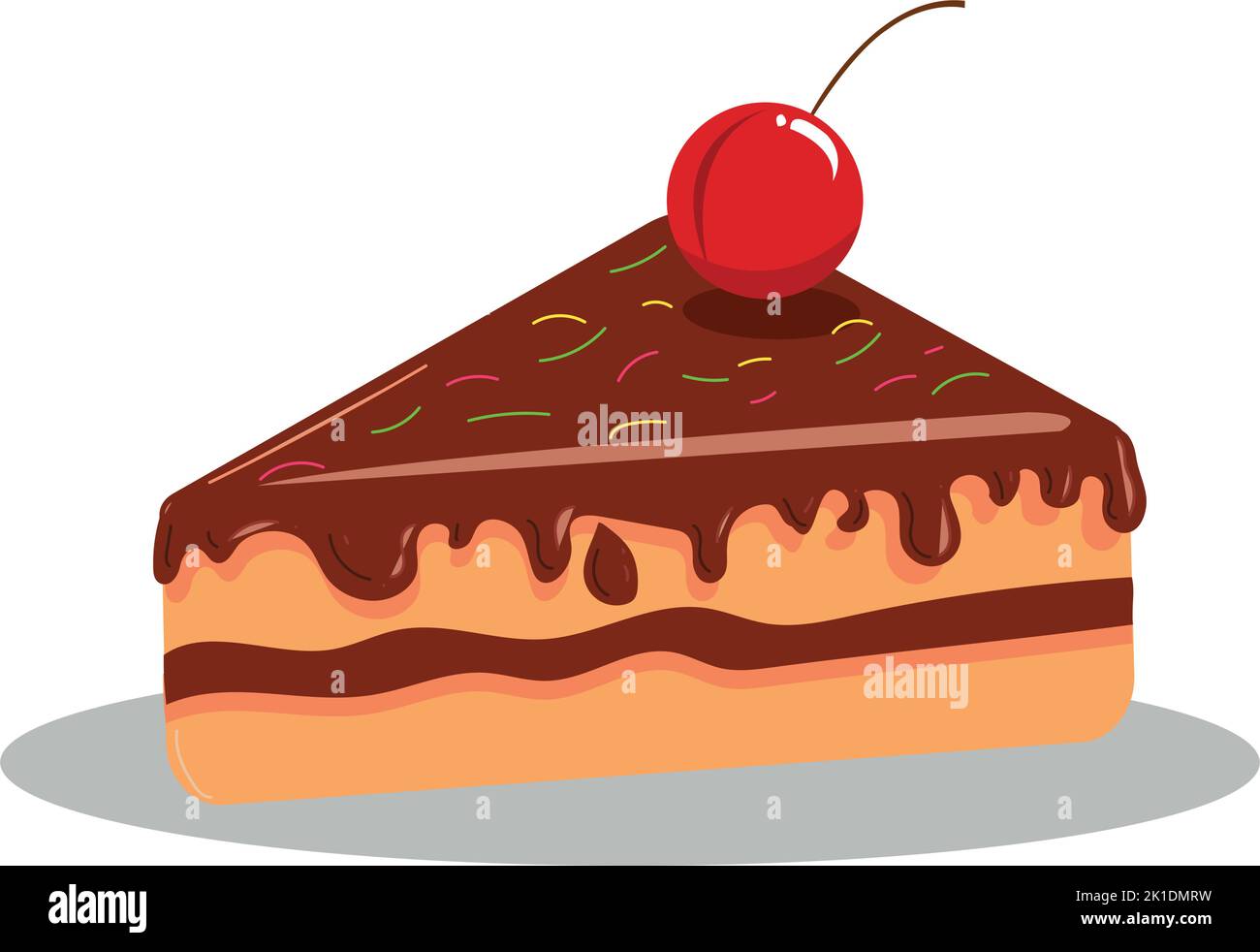 fetta di torta al cioccolato yummy con ciliegia Illustrazione Vettoriale