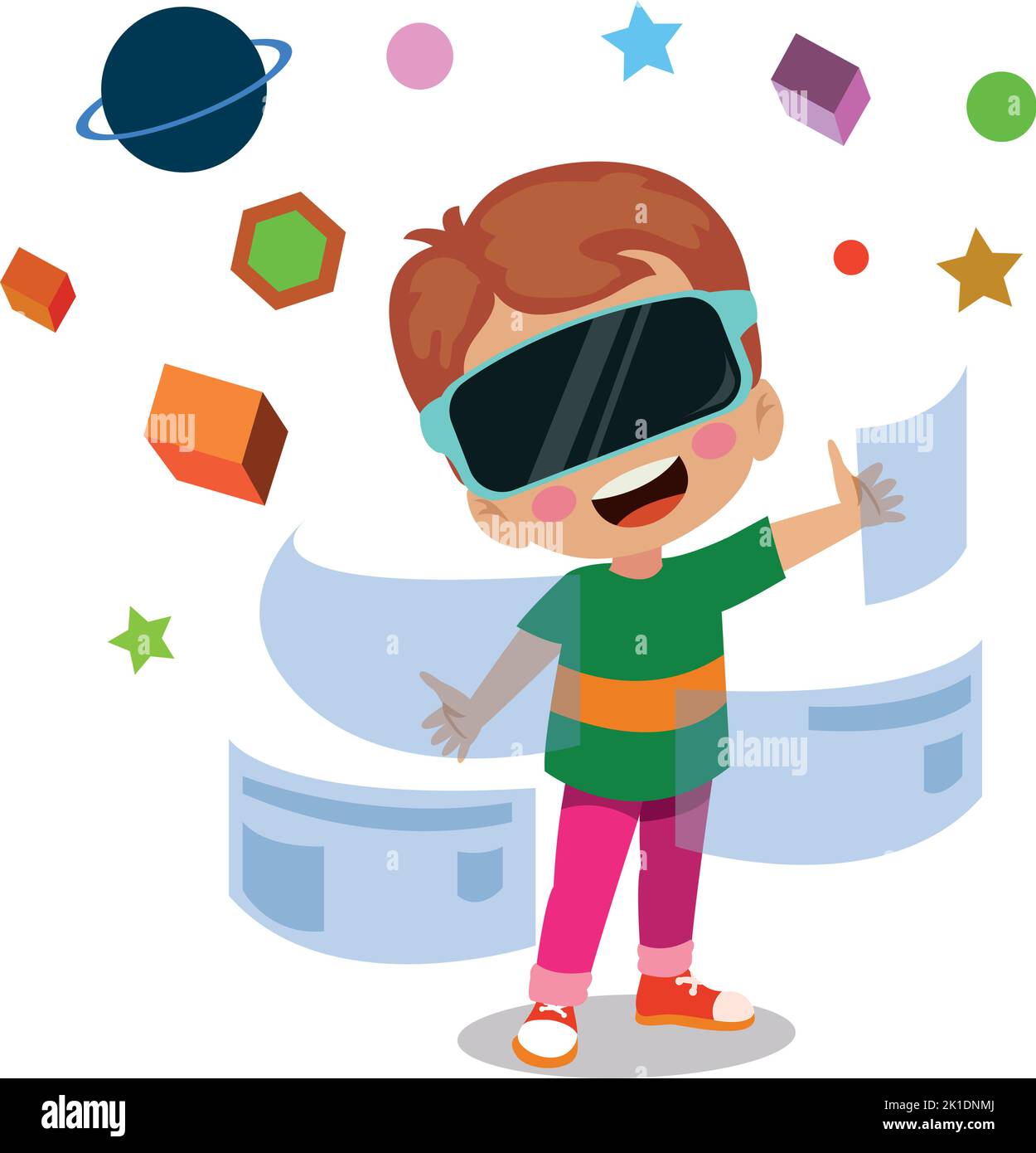 ragazzo carino che indossa occhiali virtuali Illustrazione Vettoriale