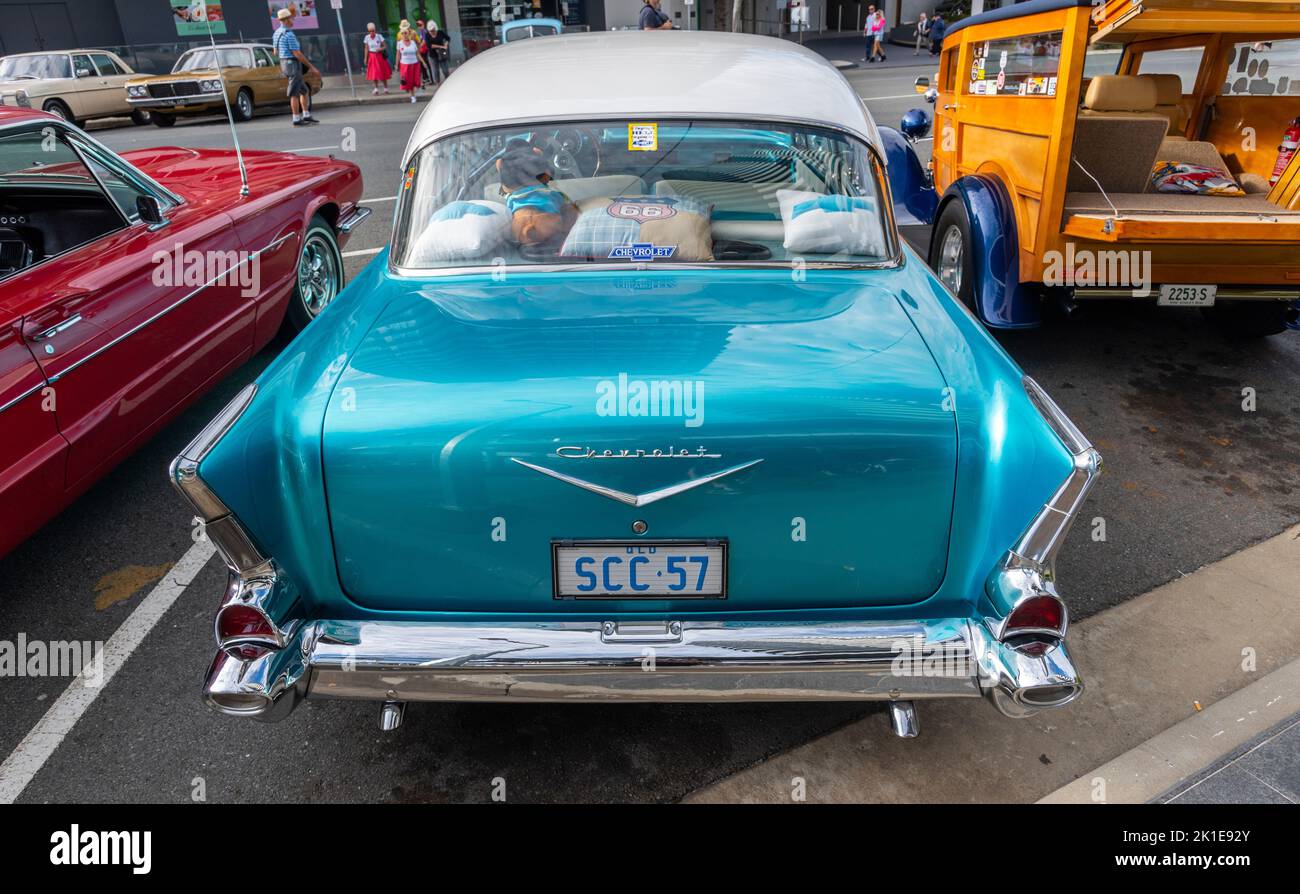 1957 Chevrolet Belair a Coolangatta, Gold Coast, queensland, australia durante il festival di Cooly Rocks Foto Stock