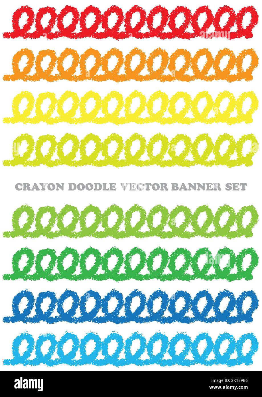 Set di colorati bordi di Crayon Doodle isolati su uno sfondo bianco. Illustrazione vettoriale. Illustrazione Vettoriale