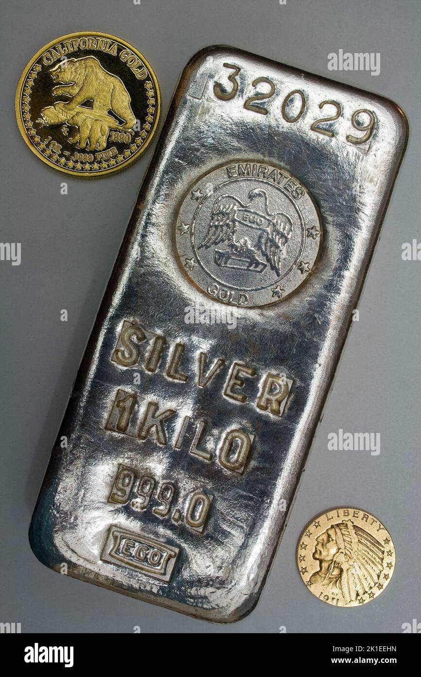 Oro e argento Bullion - metalli preziosi Foto Stock