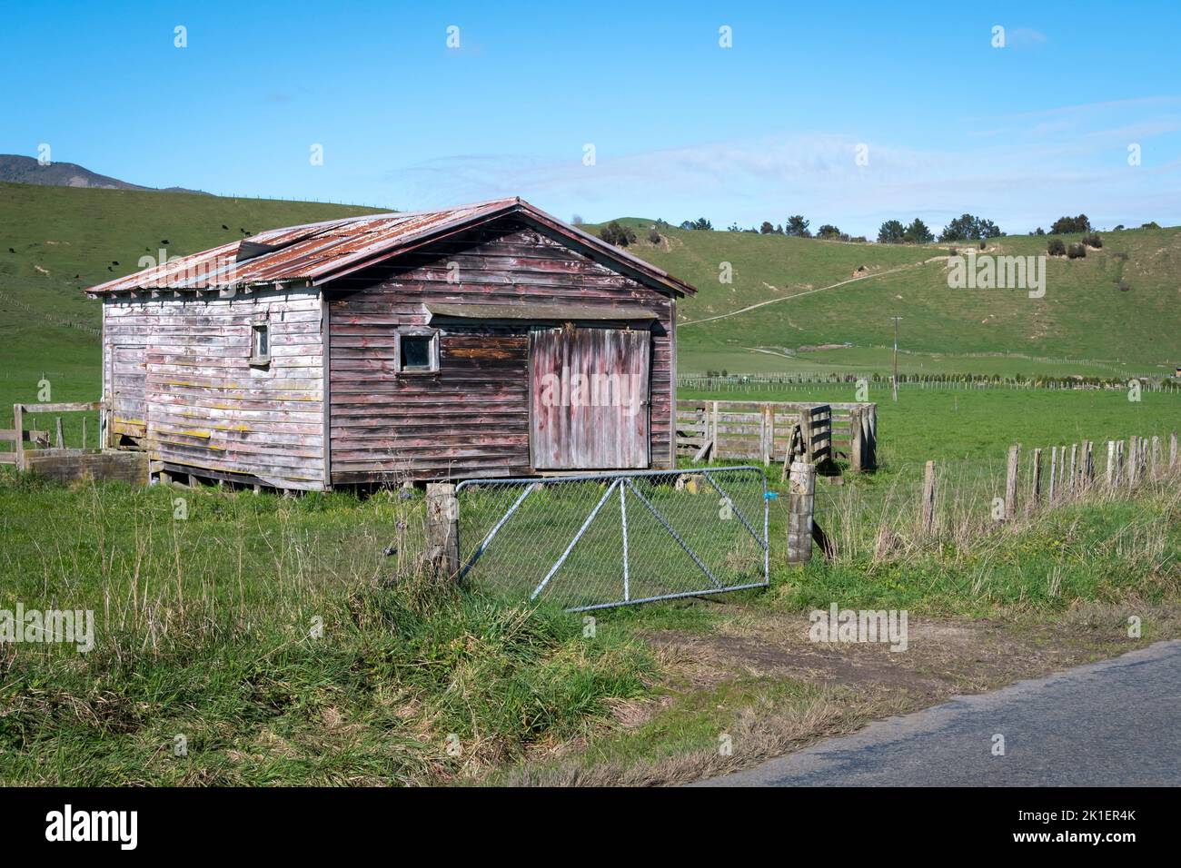 Fienile, Pohangina Valley, Manawatu, Isola del Nord, Nuova Zelanda Foto Stock
