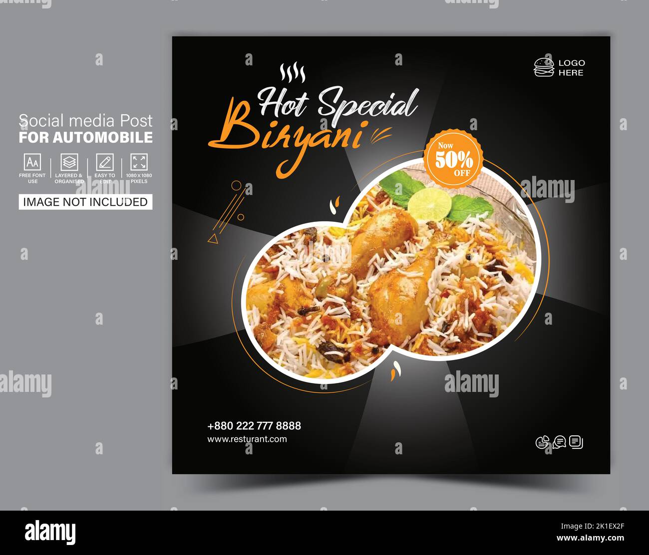 Modello di banner sui social media per articoli Biryani o Food e ristoranti Illustrazione Vettoriale