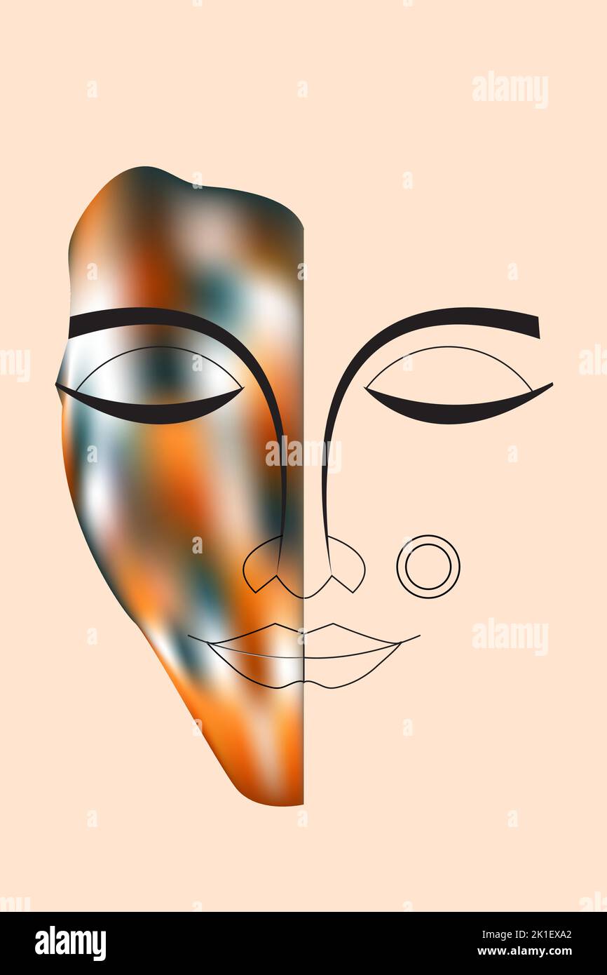 Un'illustrazione di una donna indiana vettore faccia arte Illustrazione Vettoriale