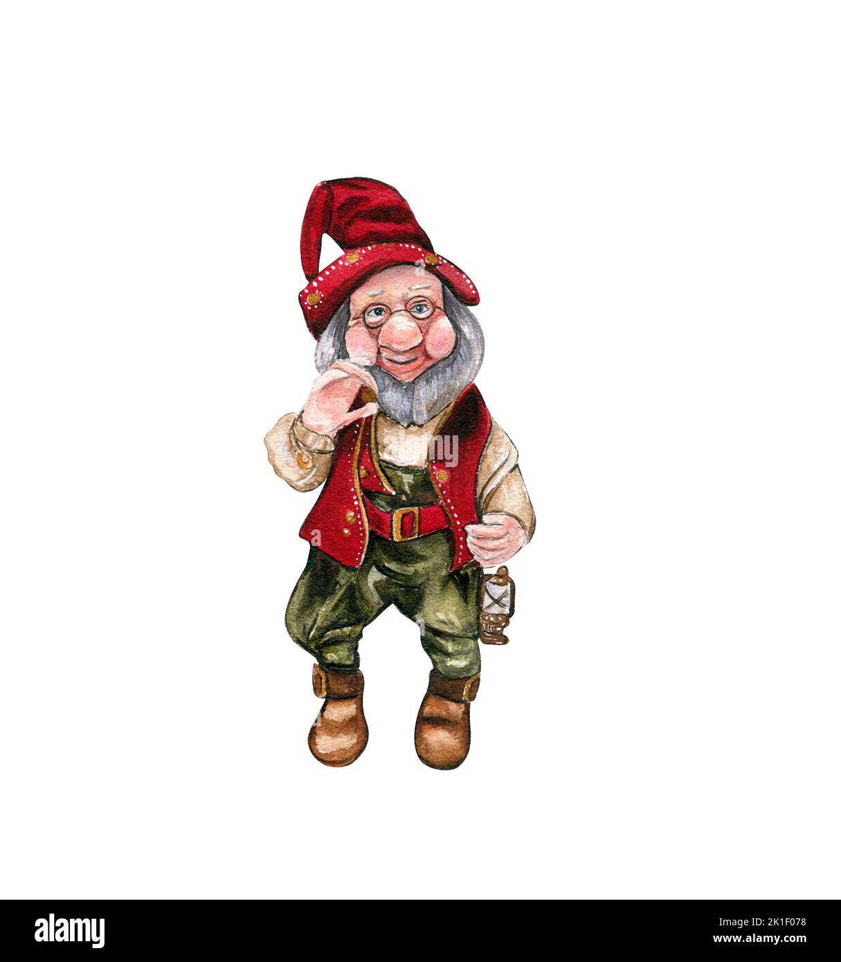 Disegnato simpatico gnome di natale in un cappello Foto Stock