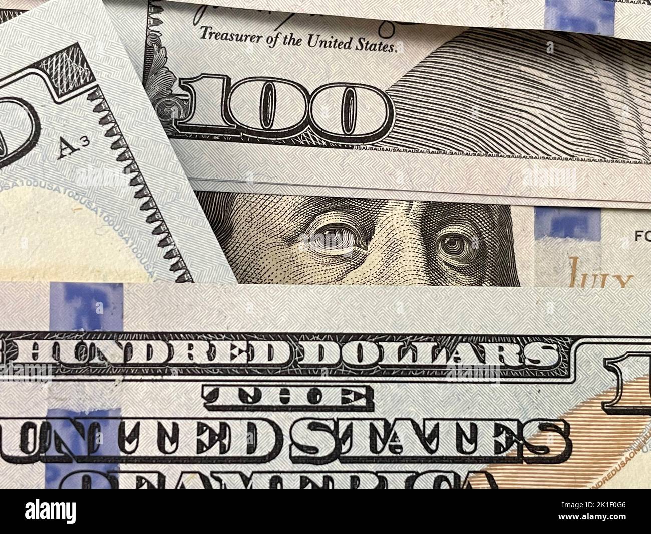 Dollari USA. Cento banconote da dollari. Concetto di denaro Foto Stock