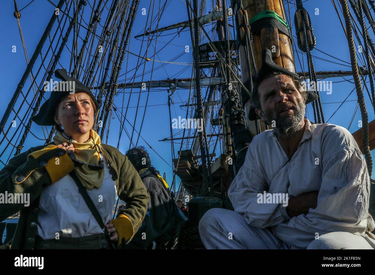 18 settembre 2022: 18 settembre 2020 (Malaga) tale è il GÃ¶theborg, La più grande barca a vela in legno oceanica del mondo che è arrivata a Malaga è una replica di una nave del 18th ° secolo Svedese India orientale Company che affondò al largo della costa di Malaga - questa nave sarà nel porto della città fino al prossimo 20 settembre. Una barca che aveva un legame stretto con l'Andalusia, come si chiamava a Cadice, per lo scambio o la raccolta di vari prodotti. Malaga è l'unica città spagnola dove si ferma la replica di questa storica nave e la nona nella spedizione in Asia 2022/2023. Quasi 240 anni Foto Stock