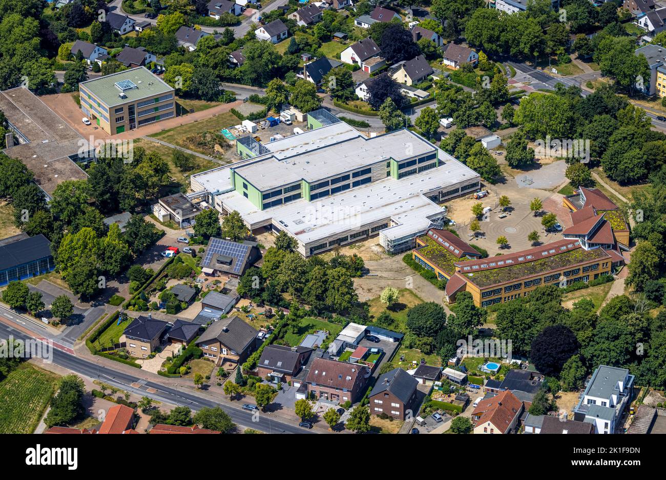 Vista aerea, Voerde South School Center, Realschule and Comenius Comprehensive School, Voerde, Ruhr Area, Renania settentrionale-Vestfalia, Germania, Istruzione, Foto Stock