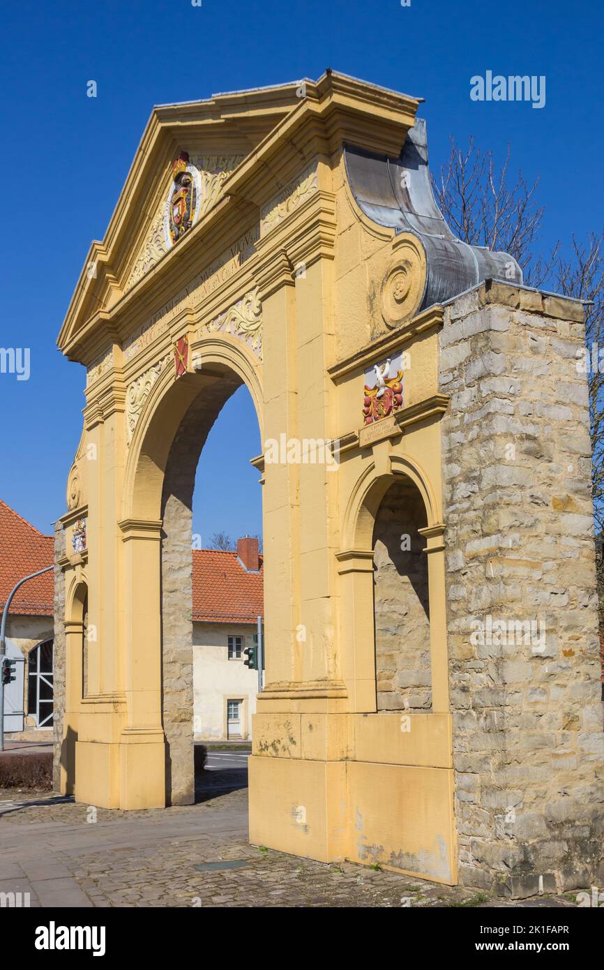 Porta storica della città di Turkentor a Helmstedt, Germania Foto Stock