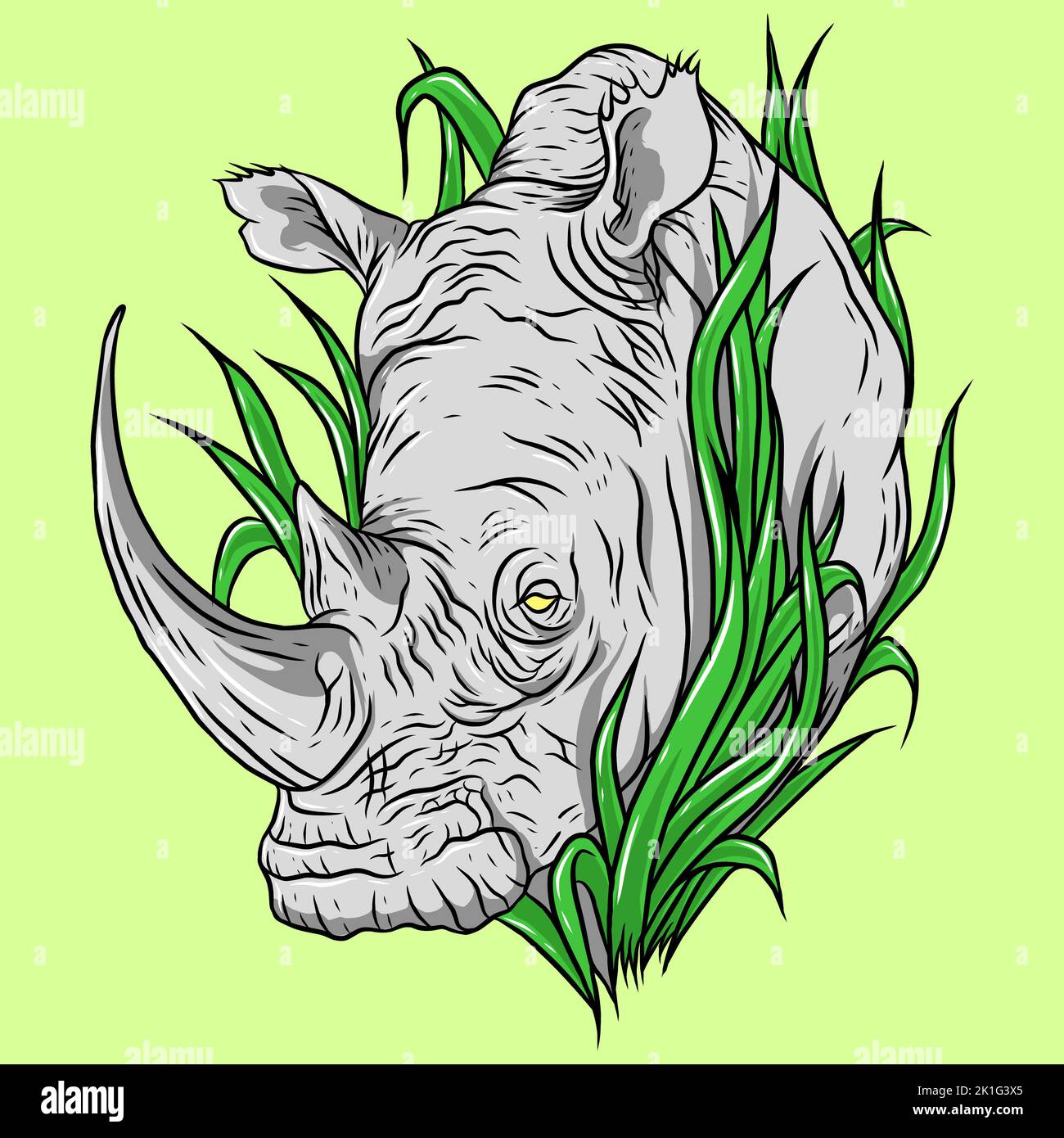 Rhino testa ritratto, rinoceronte, disegno a colori, realistico Foto Stock