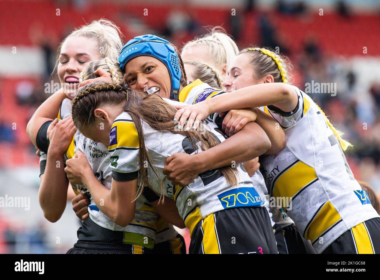 Sinead Peach of York City Knights Women celebra la sua prova durante la finale di Betfred Women's Super League Grand Final York City Knights Women vs Leeds Rhinos Women al Totally Wicked Stadium, St Helens, Regno Unito, 18th settembre 2022 (Photo by Craig Thomas/News Images) in, il 9/18/2022. (Foto di Craig Thomas/News Images/Sipa USA) Credit: Sipa USA/Alamy Live News Foto Stock