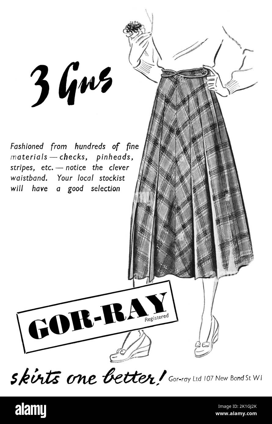 1948 pubblicità di moda britannica per Gor-Ray Skirts. Foto Stock