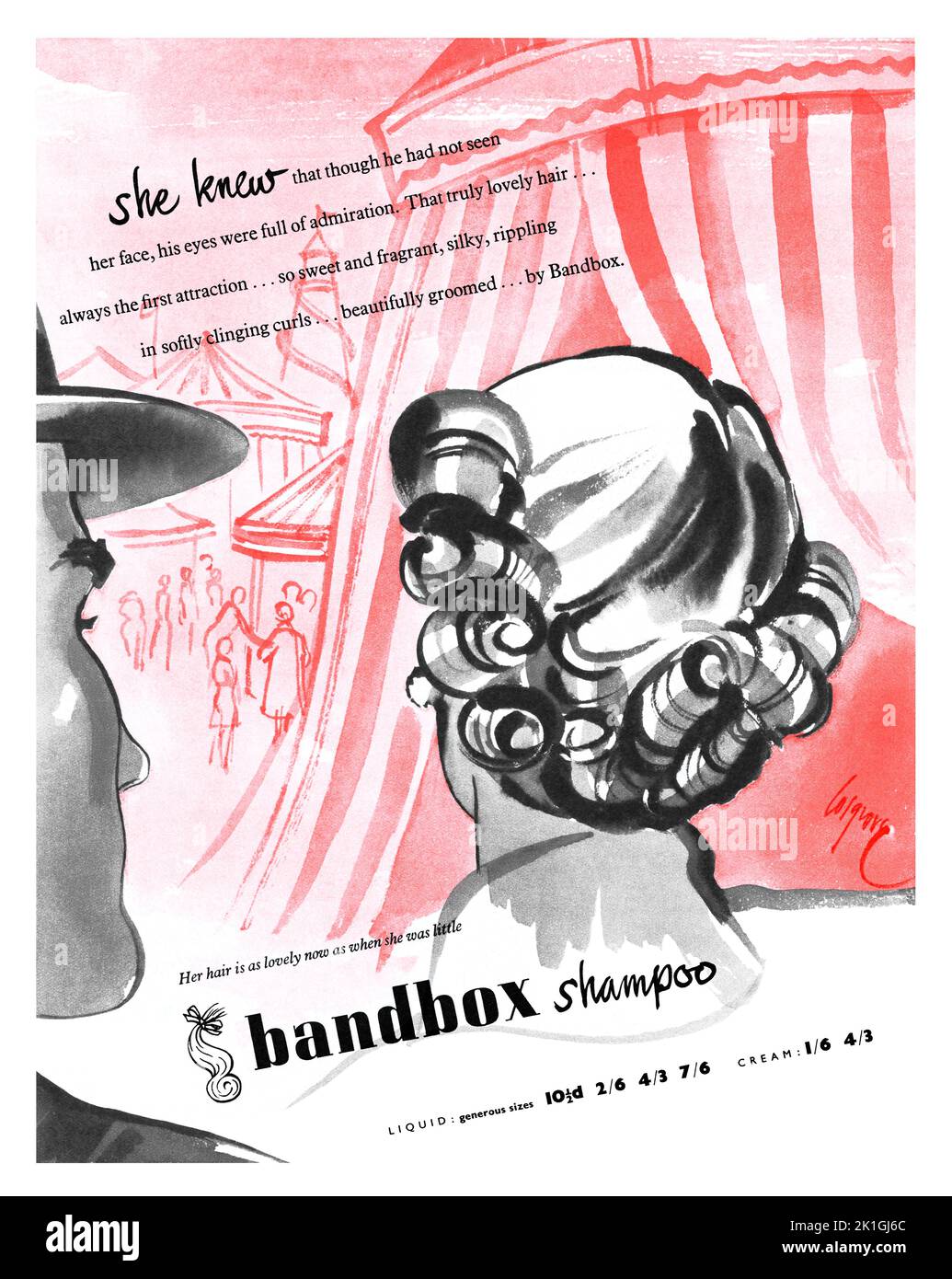 1949 Pubblicità britannica per lo shampoo Bandbox. Foto Stock