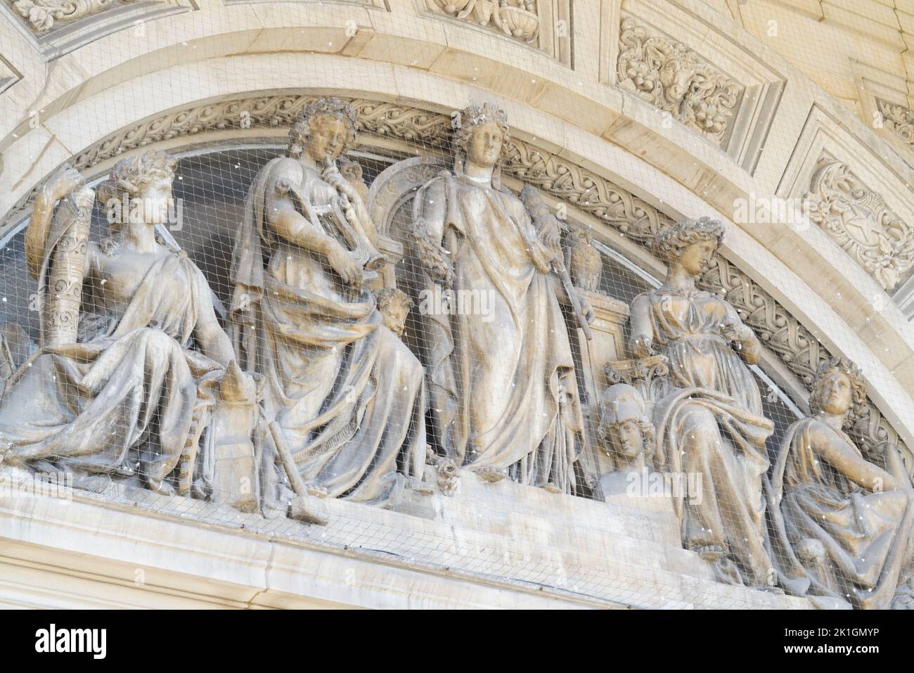 Scultura d'ingresso del Municipio di Leeds Foto Stock