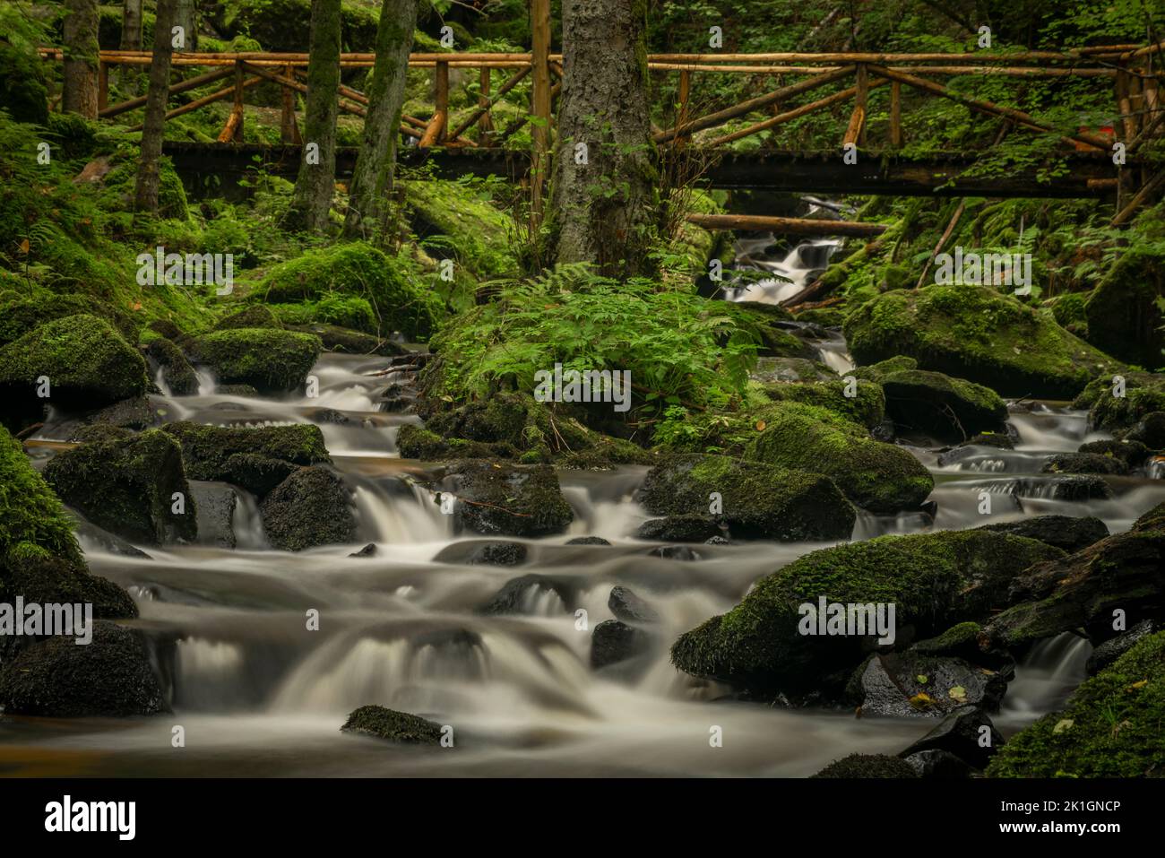 Cascata di San Wolfgang nei pressi della città di Vyssi Brod nella Boemia meridionale vicino al confine con l'Austria Foto Stock