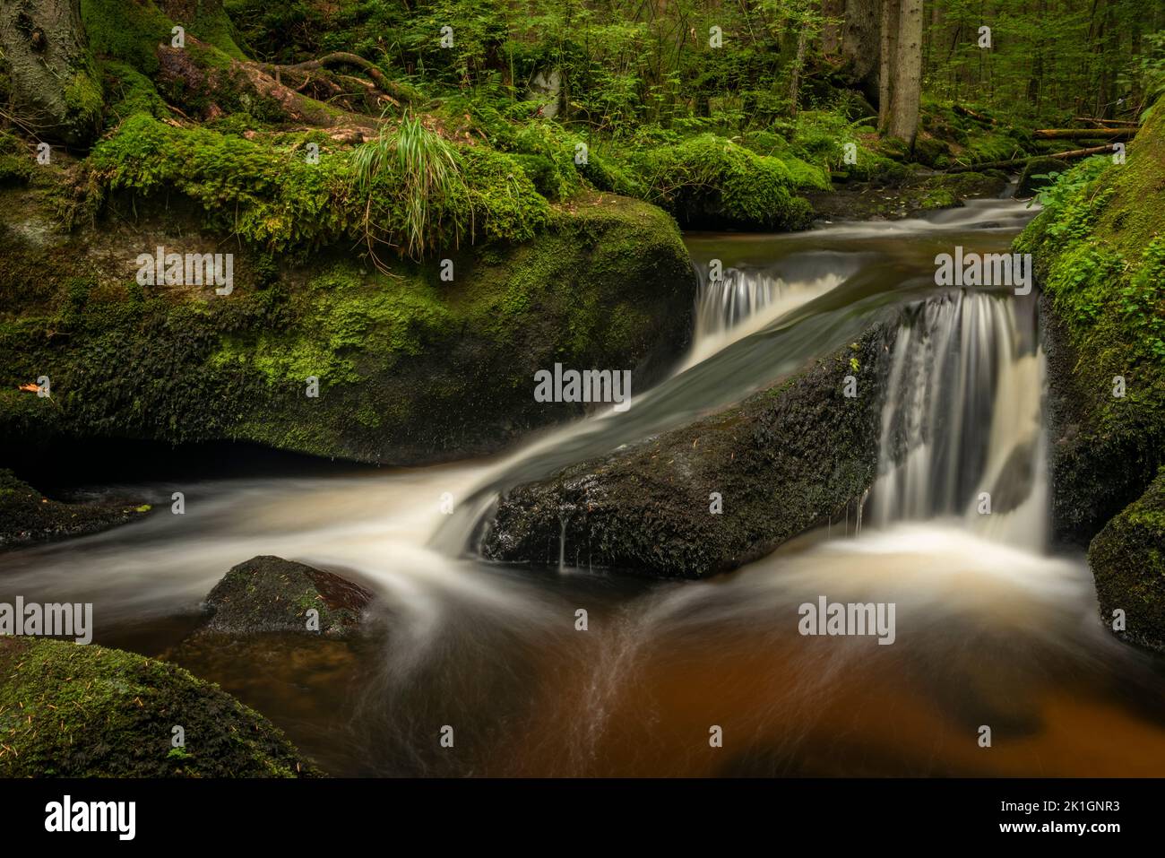 Cascata di San Wolfgang nei pressi della città di Vyssi Brod nella Boemia meridionale vicino al confine con l'Austria Foto Stock
